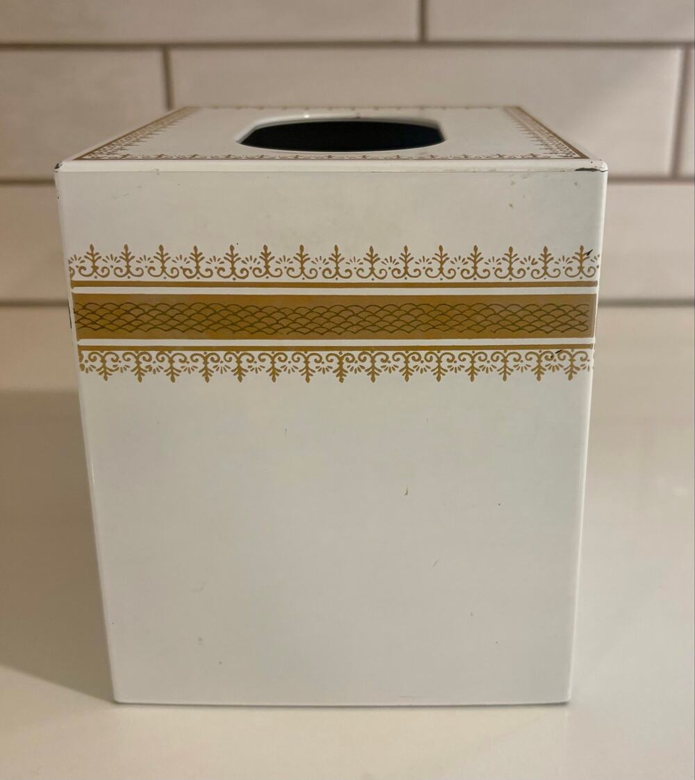 Vintage White and Gold Tissue Box Cover by Andre Richard made in Japan